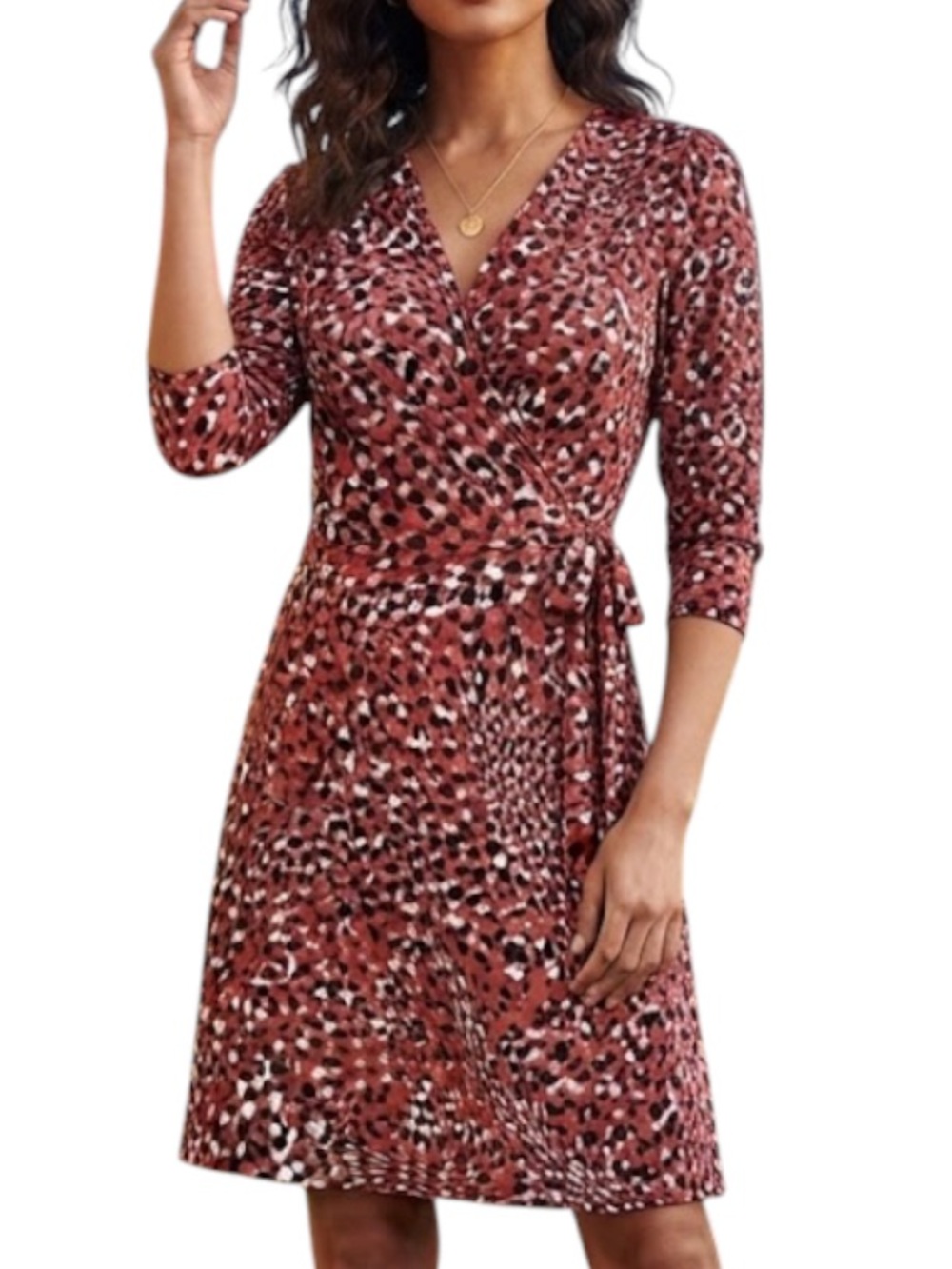 Vero Moda Britt Brown Cheetah Animal Print Wrap Mini Dress Large NWT